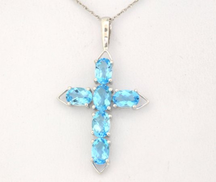 52001346 14K White Gold Blue Topaz Cross