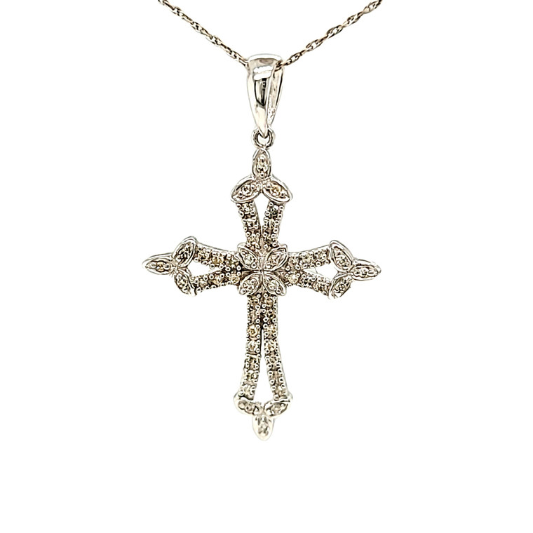 10K White Gold Diamond Ornate Cross Charm 59110021 | Shin Brothers*