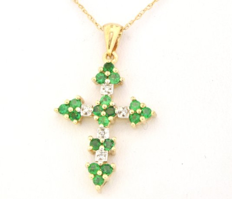 59210023 10K Yellow Gold Emerald/Diamond Cross