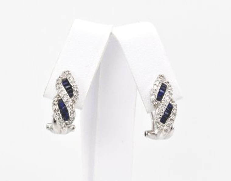 14K White Gold 1ct Sapphire/Diamond Omega Back Earrings 42000030 | Shin Brothers*