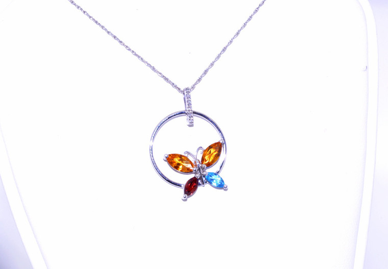 14K White Gold Butterfly Diamond/Multicolored stone Charm 52001389| Shin Brothers *   