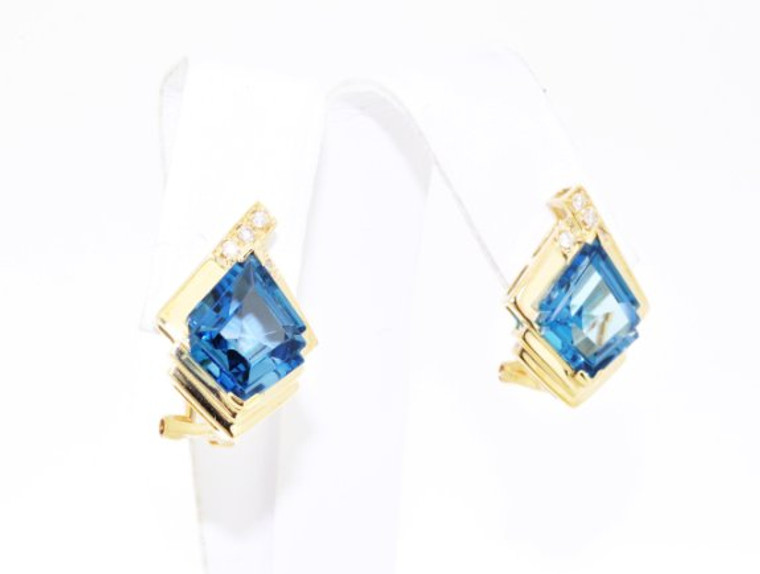 42000428 14K Yellow Gold Diamond/Blue Topaz Earrings