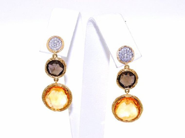 14K Yellow Gold Diamond/Smoky Topaz/Citrine Hanging Earrings 42001839 | Shin Brothers*