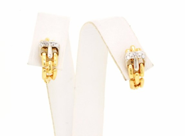 14K Two Tone Gold CZ Buckle Huggie Earrings 52001028 | Shin Brothers*