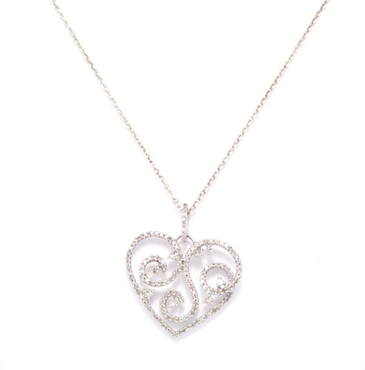 10K White Gold 0.75ct Diamond Ornate Heart Pendant 59110008 | Shin Brothers*