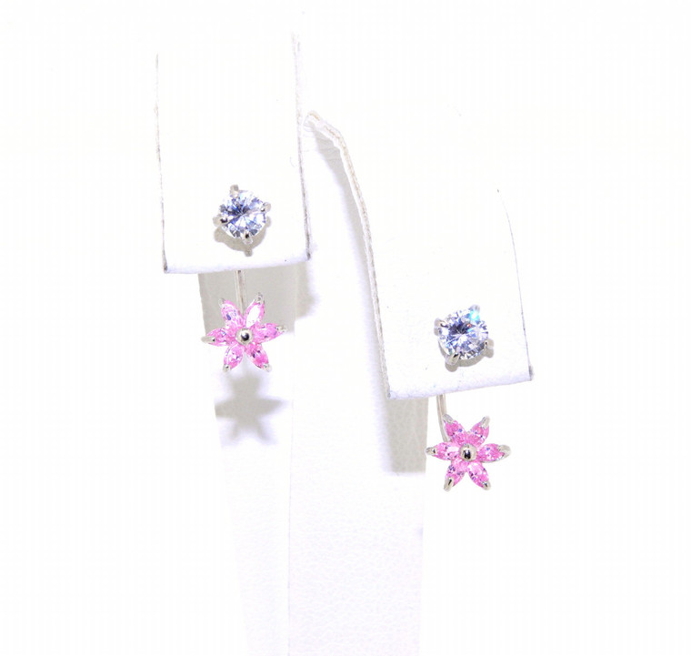 42001371 14K White Gold CZ Flower Earrings