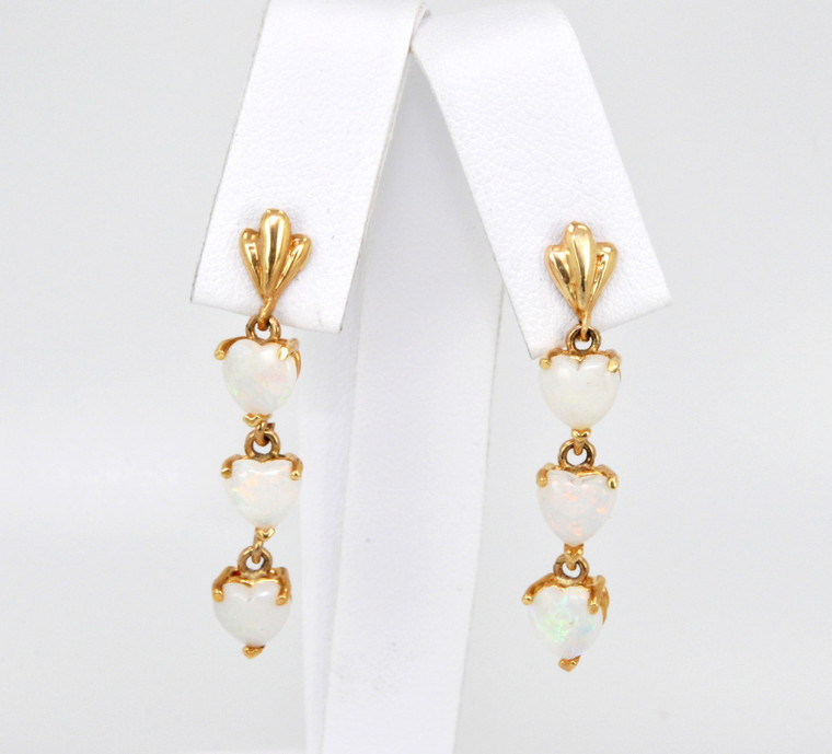 14K Yellow Gold Opal Heart Earrings 42001848 | Shin Brothers* 
