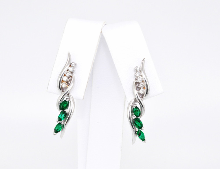 14K White Gold Emerald/Diamond Twist Earrings 42001850 | Shin Brothers*