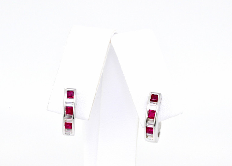 42001846 14K White Gold Ruby/Diamond Earrings