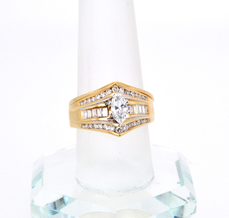 14K Yellow Gold 1 1/4 ctw Marquise Cut Diamond Size 6.5 Bridal Set 2 11003436 | Shin Brothers**