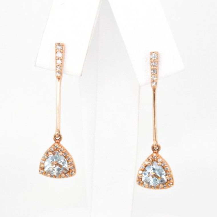 14K Pink Gold Aquamarine Hanging Earrings with Diamond Accents 41000590  | Shin Brothers* 