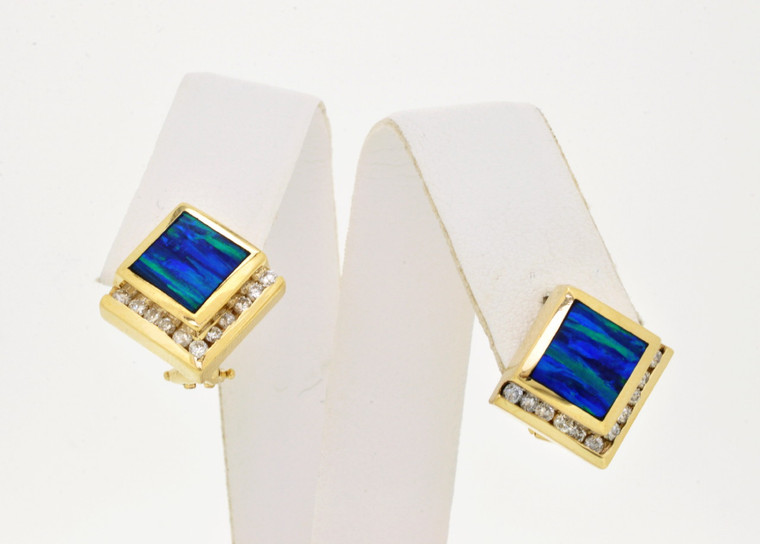   14K Yellow Gold Diamond Bolder Opal Earrings 42000153 | Shin Brothers*