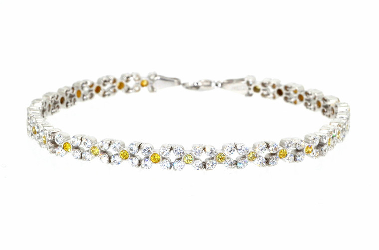 22000529 14K White Gold White/Yellow CZ Bracelet