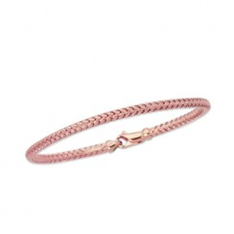 PSTA304-0725 14K 7.25" Rose Gold Shiny Round Basket Weaved Bangle with Lobster Clasp
