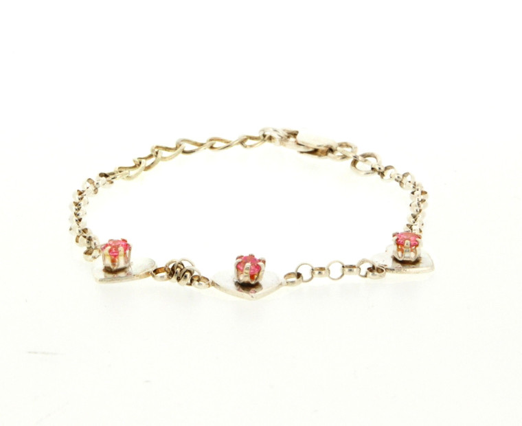 82010342 Sterling Silver Pink CZ Heart Bracelet