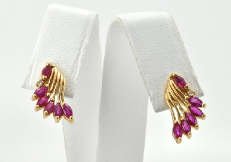 14K Yellow Gold Ruby Wing Earrings with Diamonds 42001888 | Shin Brothers*