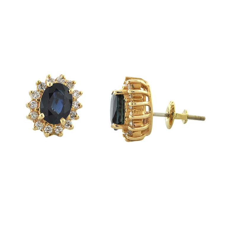 14K Yellow Gold Diamond Sapphire Earrings 42000884 | Shin Brothers* 