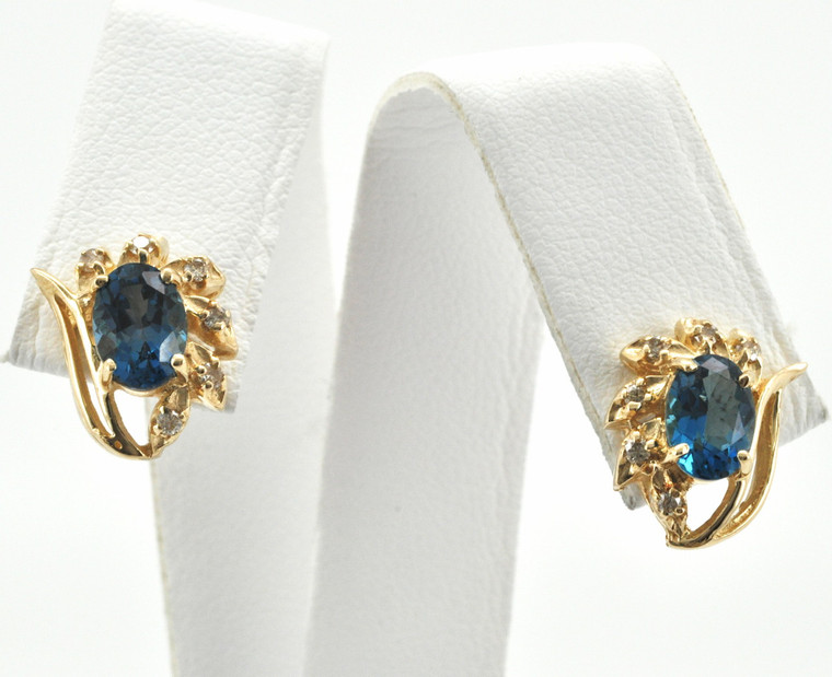  14K Yellow Gold Diamond/Blue Topaz Earrings 42000843 | Shin Brothers* 