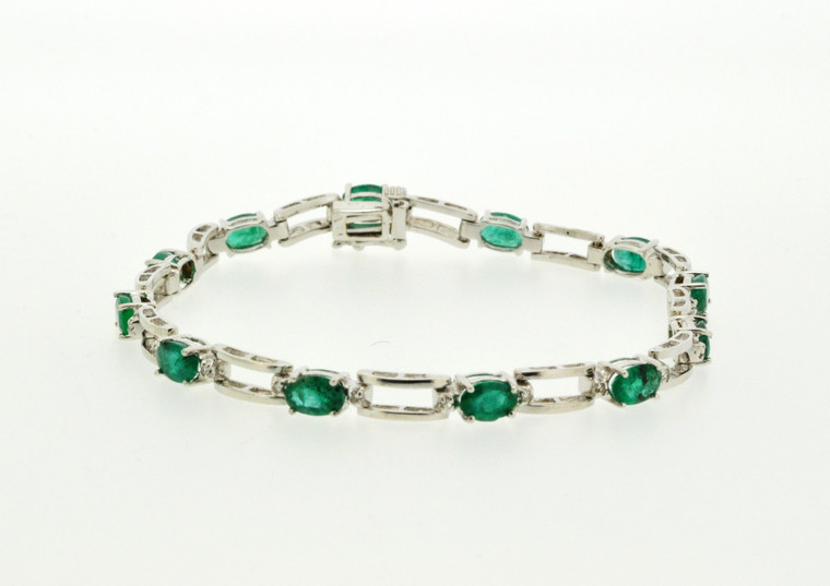 14K White Gold 6 ctw Emerald with Diamond 7.5" Bracelet 22000531 | Shin Brothers*