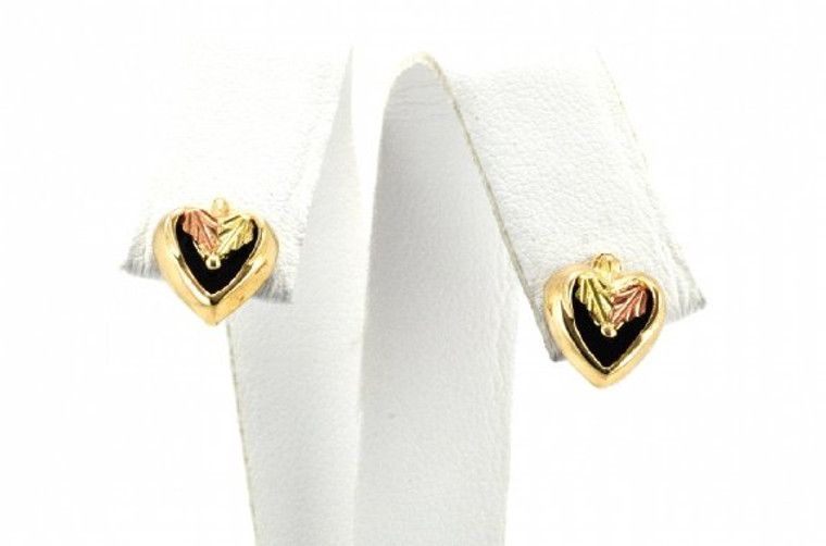 10K Two Tone Gold Onyx Heart Earrings 39000105  | Shin Brothers* 