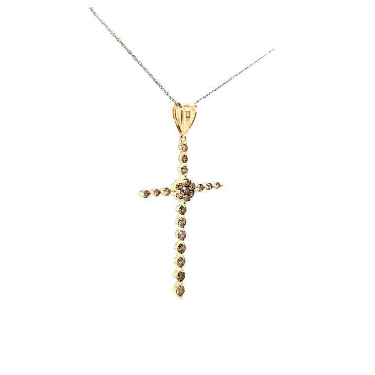 14K Yellow Gold Brown Diamond Cross Pendant 51000740 | Shin Brothers*