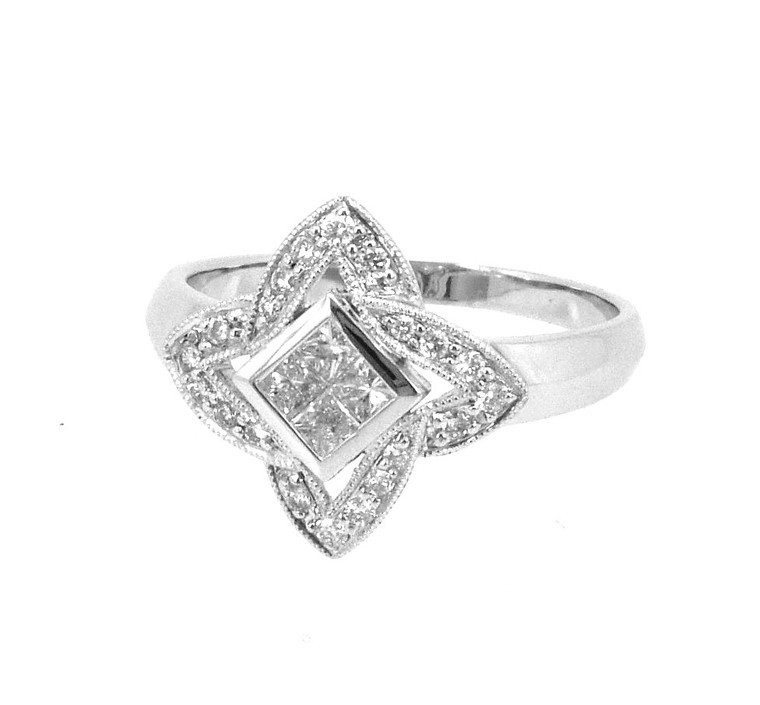 18K White Gold Diamond Four Point Star Ring 11003536  | Shin Brothers* 