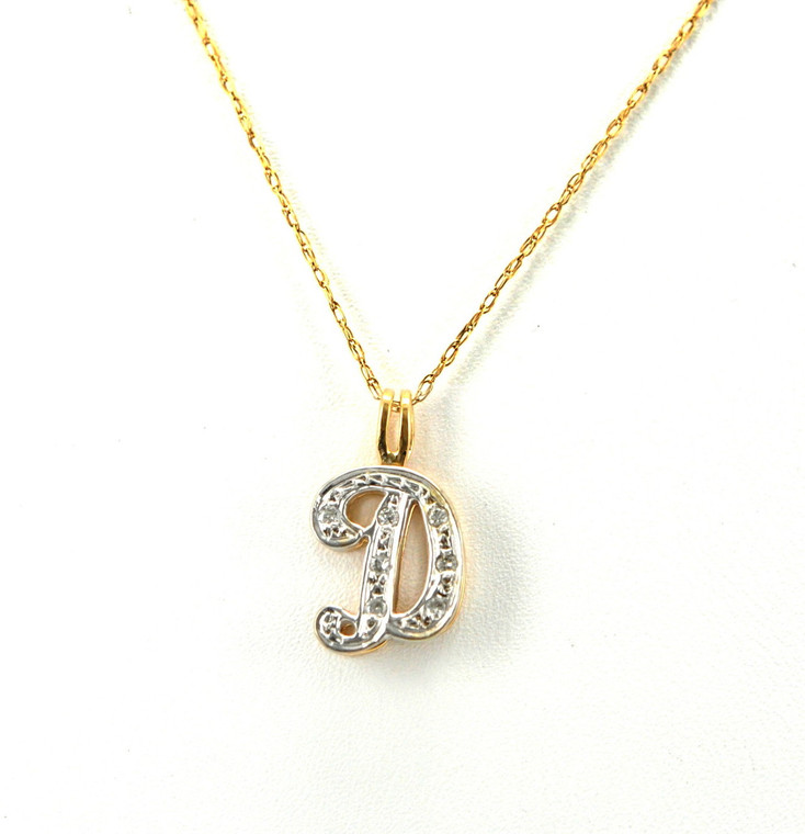 51001534 14K Two Tone Gold Diamond Initial "D" Charm