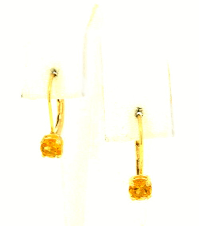 14K Yellow Gold Lever Back Yellow Topaz Earrings