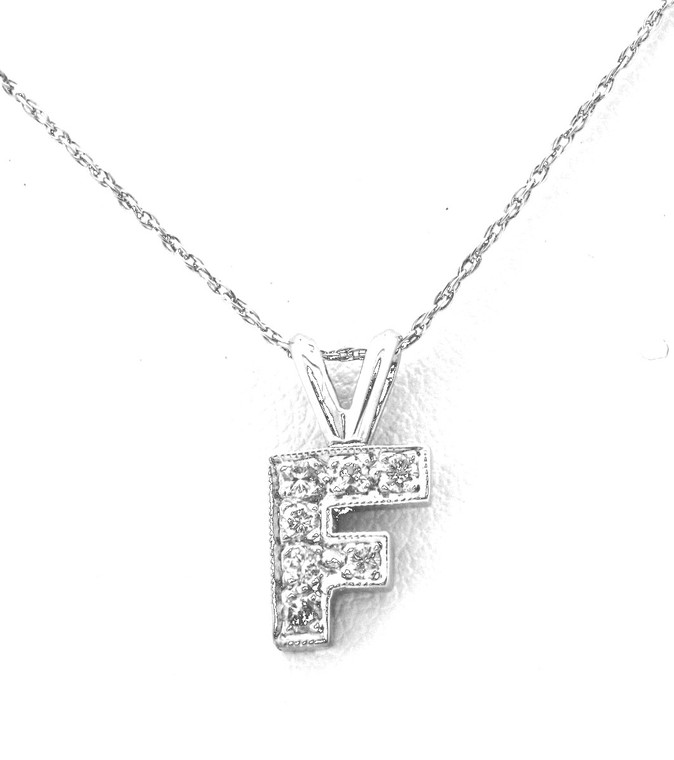 51001550 14K White Gold Diamond "F" Initial Pendant