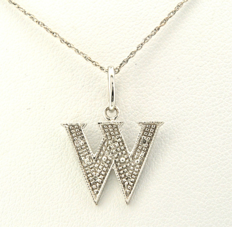 51001545 14K White Gold Diamond "W" Initial Pendant