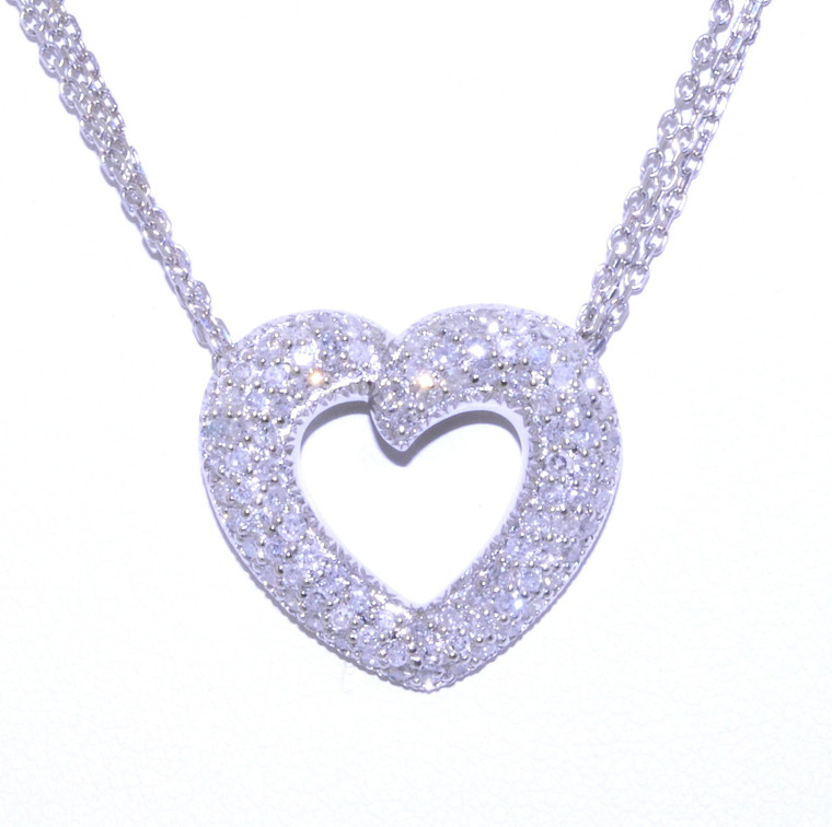 14K White Gold 1.00ct Diamond Heart Triple Chain Necklace 31000423 | Shin Brothers*