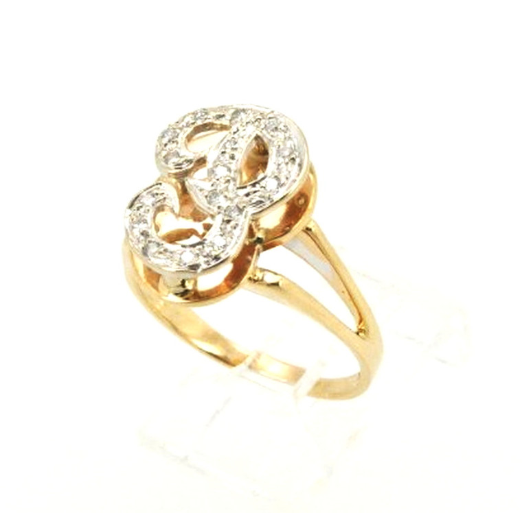 14K Two Tone Gold Diamond "P" Initial Ring 11003575  | Shin Brothers* 