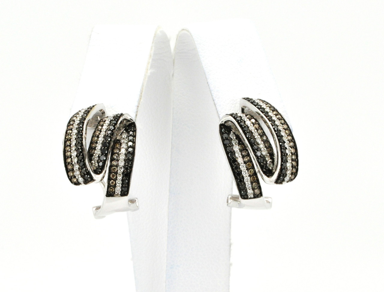 14K White Gold Black/White/Brown Diamond Twist Channel Earrings 41000929 | Shin Brothers*