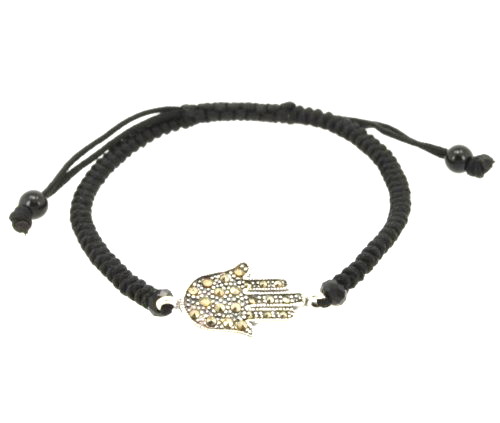 Silver Marcasite Hand of God Adjustable Black Silk Rope Bracelet | Shin Brothers* Silver Marcasite Hand of God Adjustable Black Silk Rope Bracelet | Shin Brothers*