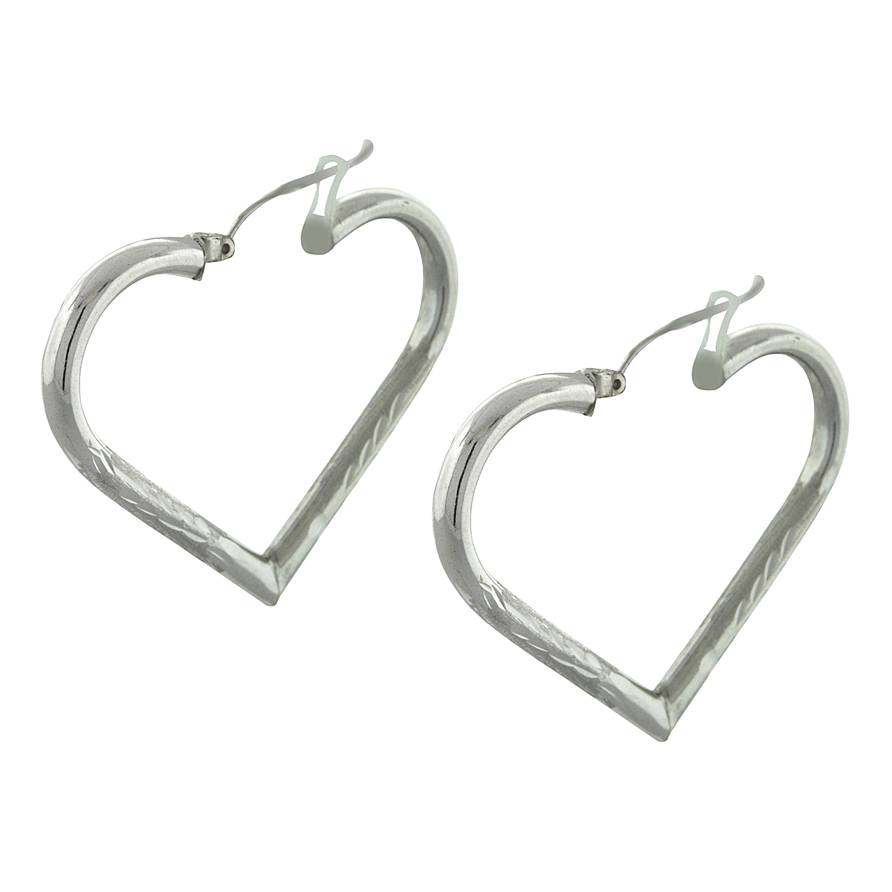 14K White Gold Diamond Cut Heart Shape Hoop Earrings 40000945 | Shin Brothers* 