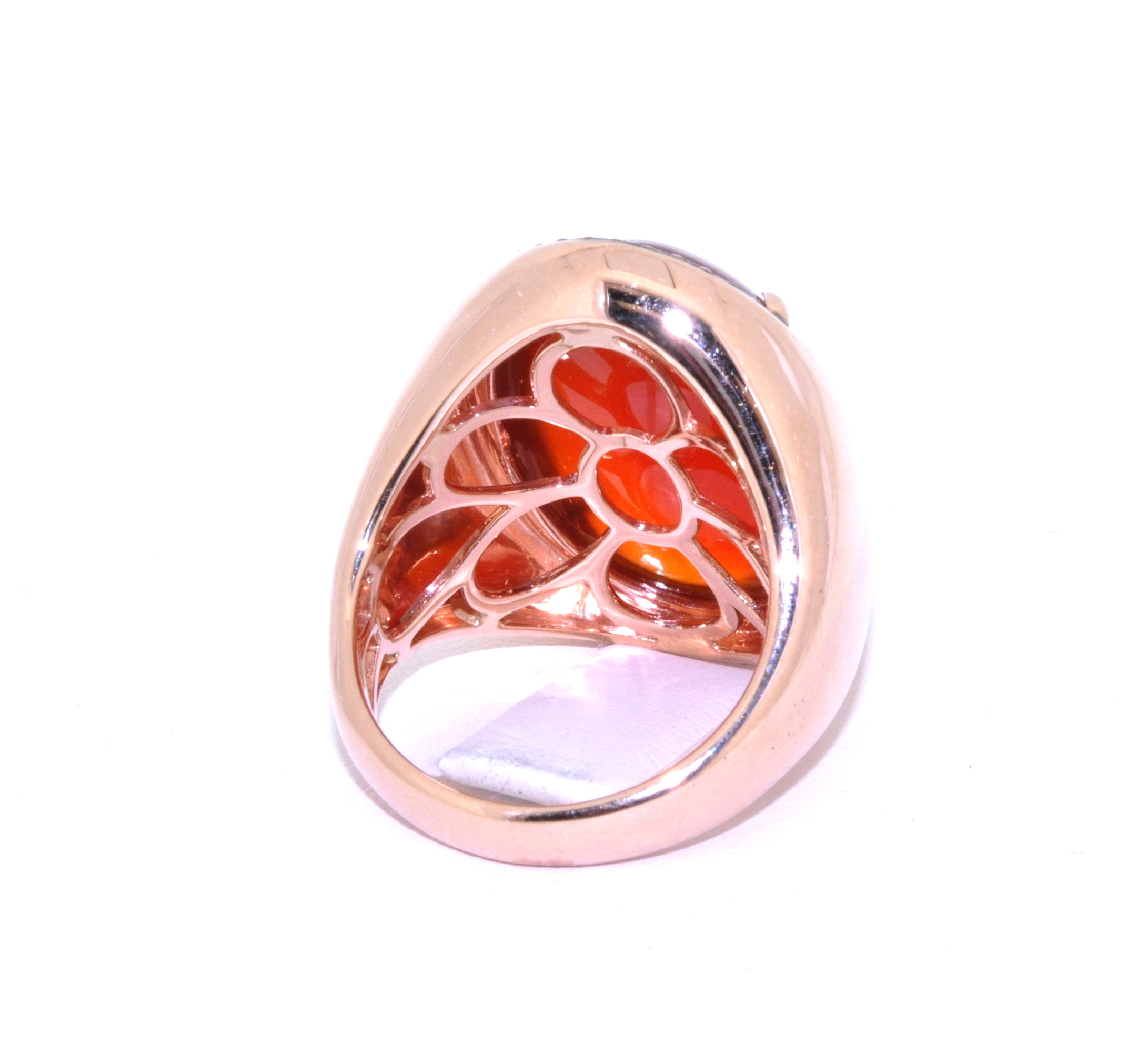 14K Rose Gold Oval Red Agate Diamond Ring 12002164 | Shin Brothers*