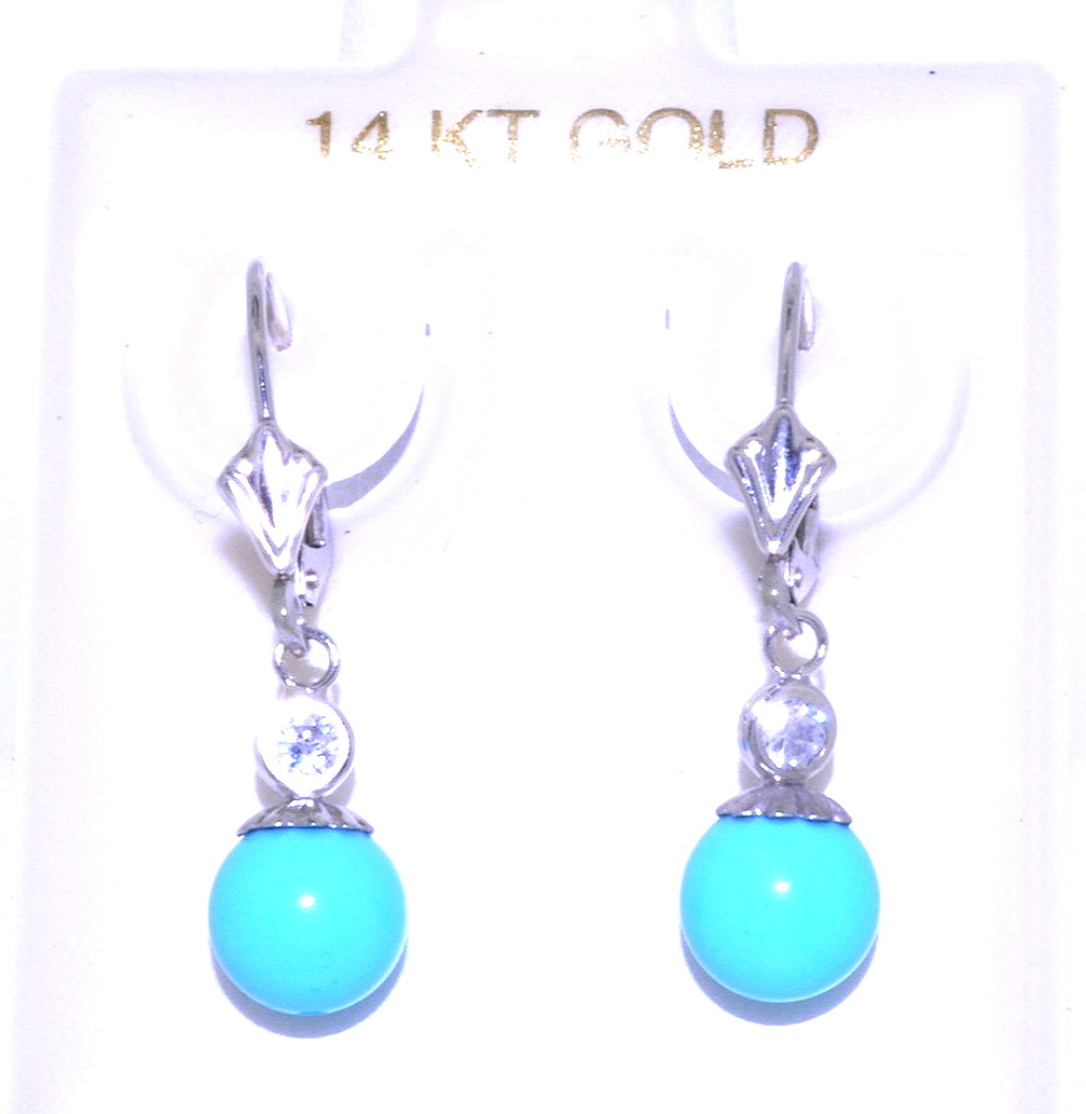 14K White Gold Turquoise Ball Earrings 42002050 | Shin Brothers* 14K White Gold Turquoise Ball Earrings 42002050 | Shin Brothers*