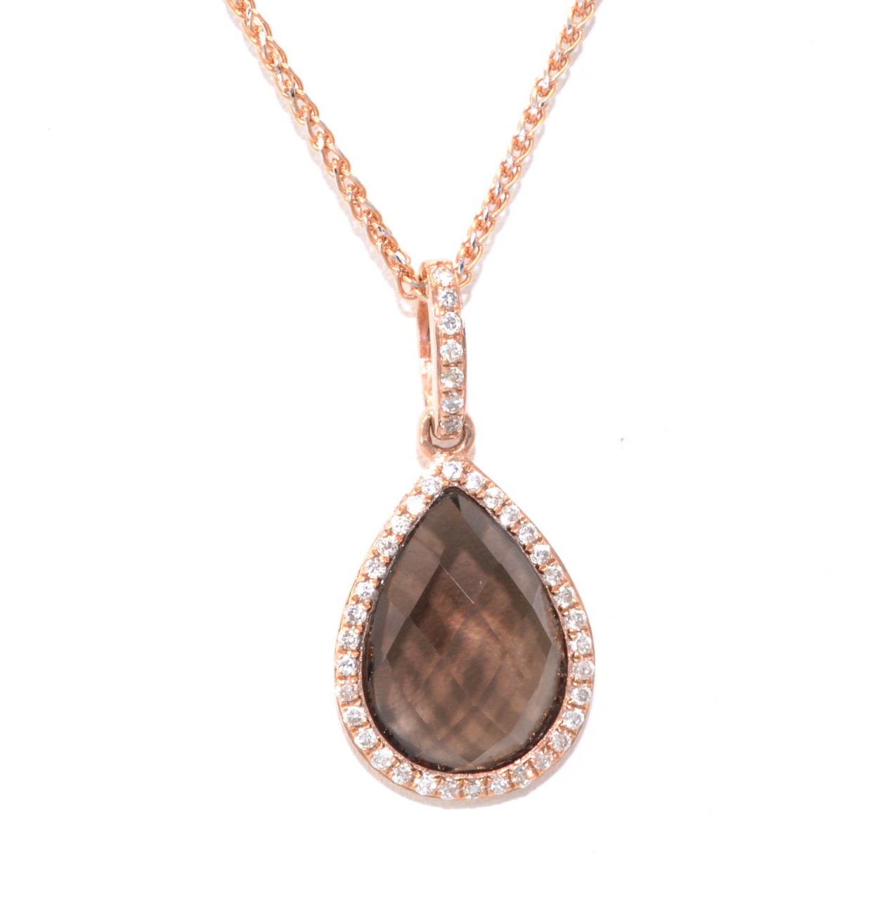 14K Pink Gold 2ct Smoky Topaz/Diamond Teardrop Pendant 52001540 | Shin Brothers*