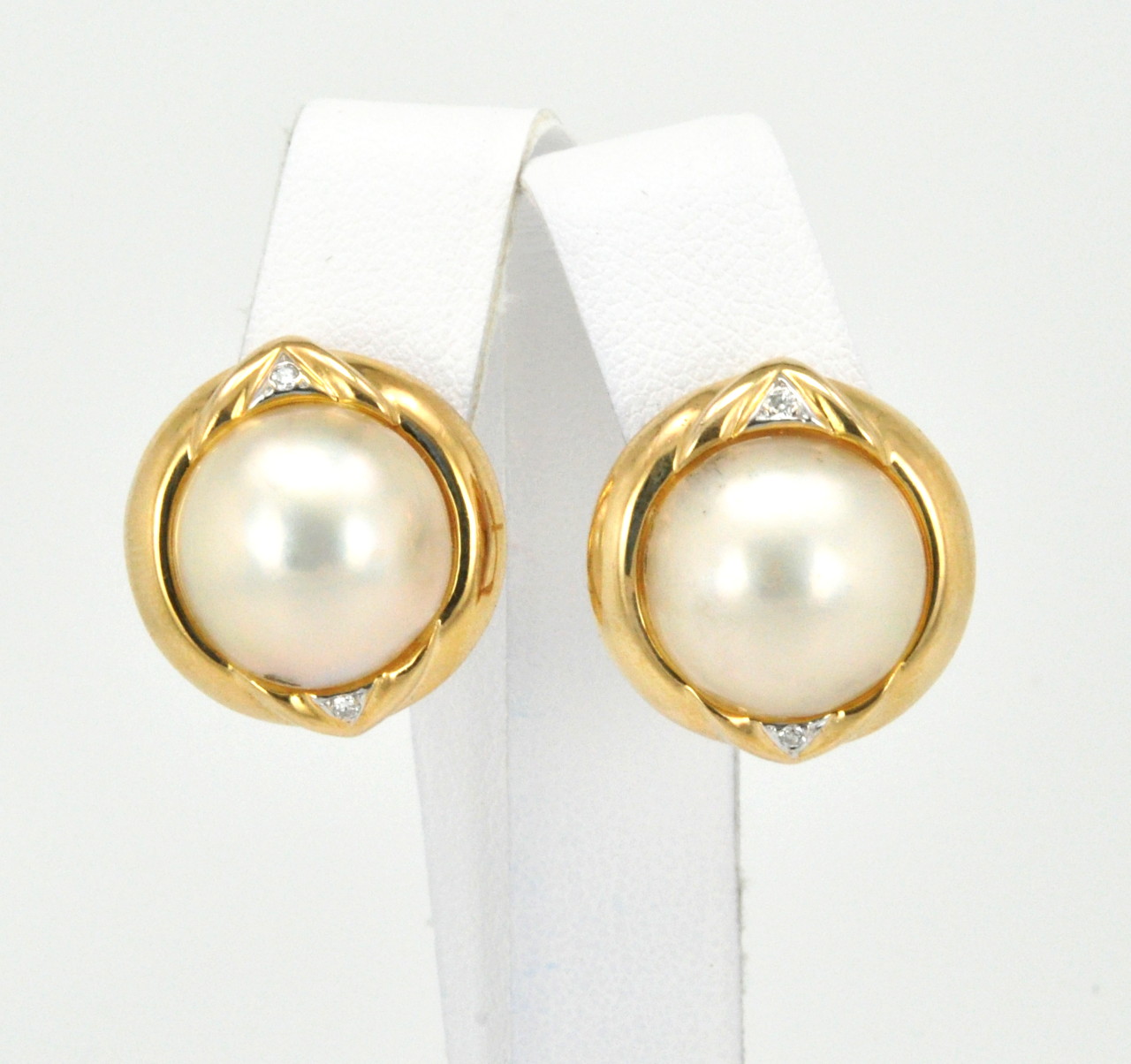 14K Yellow Gold Mabé Pearl Earrings with Diamond Accents 42002074 | Shin Brothers*