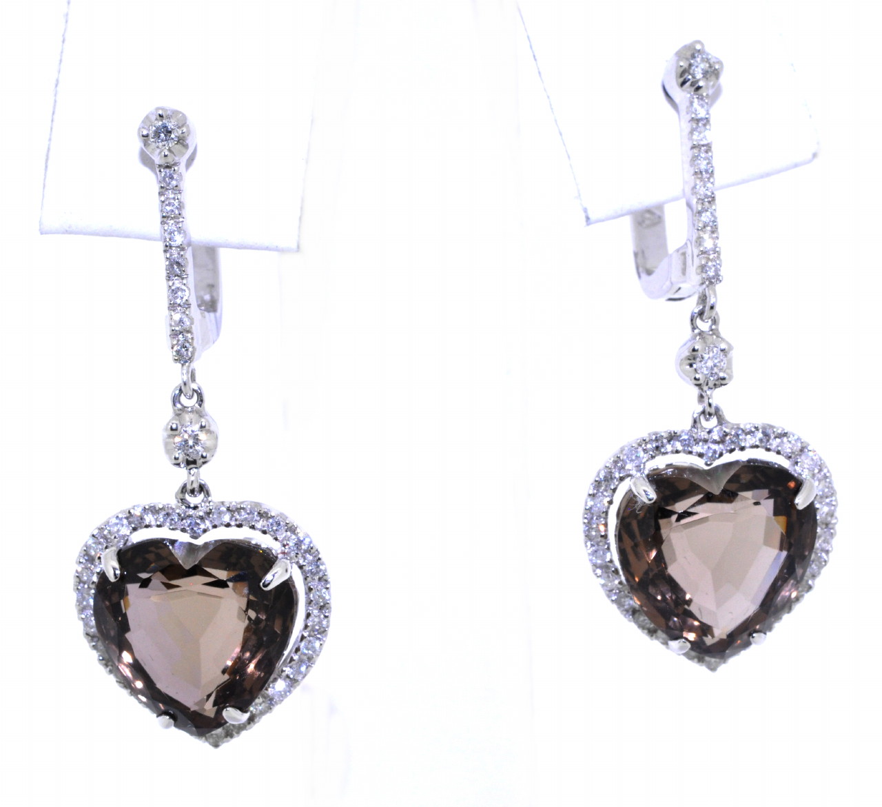 14K White Gold 7 ctw Smokey Topaz Heart Earrings with Diamond Accents 42002184 | Shin Brothers* 14K White Gold 7 ctw Smokey Topaz Heart Earrings with Diamond Accents 42002184 | Shin Brothers*