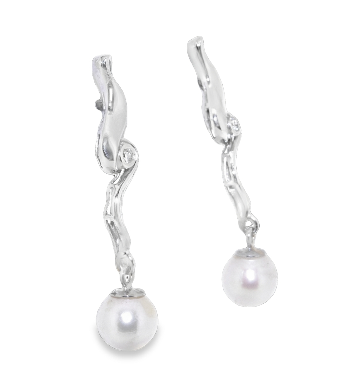 14K White Gold Diamond/Pearl Earrings 42001203 | Shin Brothers **