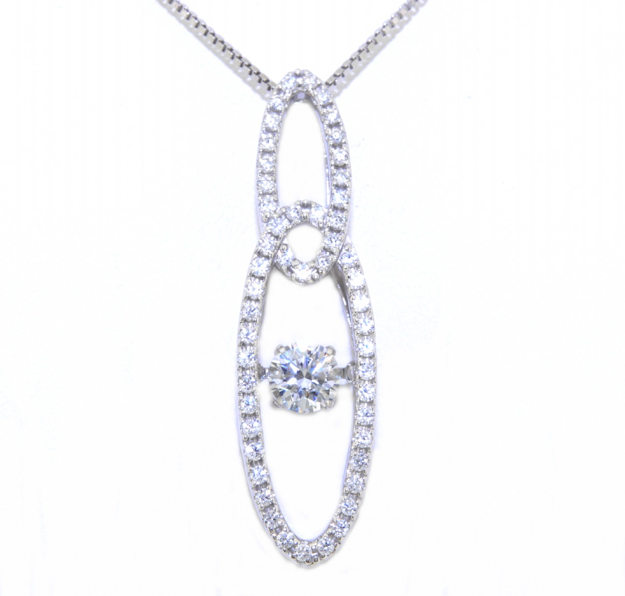 83210018 Sterling Silver  Rhythm Of Love CZ Double Oval Drop Pendant with Chain