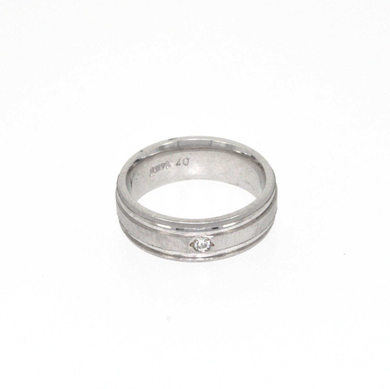 14K White Gold Wedding Band with Single Diamond 11001791 | Shin Brothers*