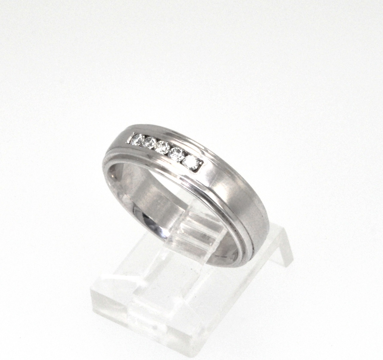 14K White Gold Men's Diamond Channel Face Wedding Band 11001614 | Shin Brothers*