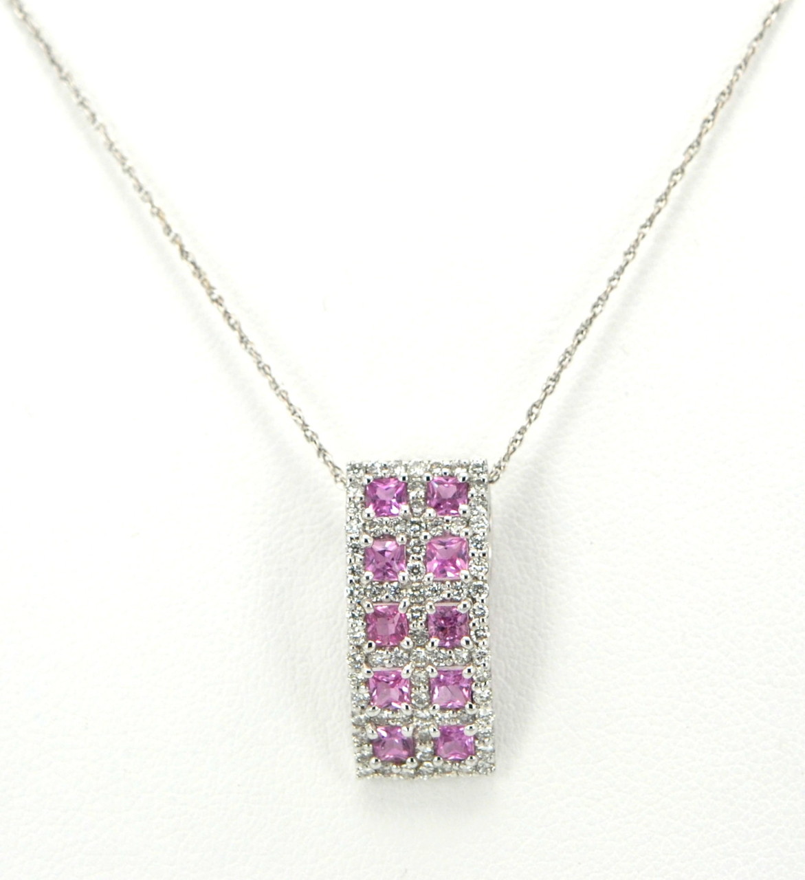 14K White Gold Diamond and 1.4ctw Pink Sapphire Slide Pendant 52000870