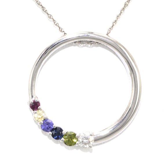 14K White Gold Diamond Multicolor Gemstone Circle Journey Mom's Pendant 52001568**
