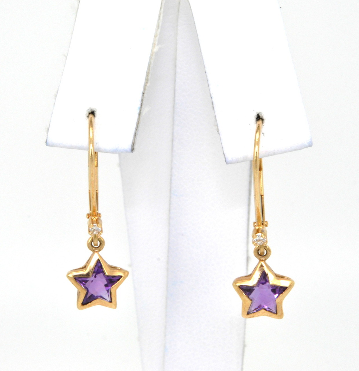 14K Yellow Gold Amethyst CZ Star Earrings 42002116 | Shin Brothers*