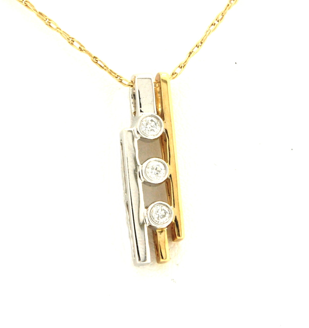 14K Two Tone Gold Three-Stone Diamond Slide Pendant 51001562