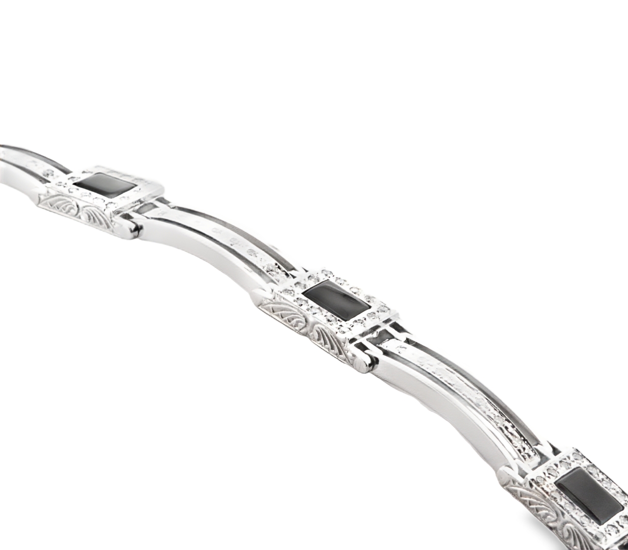 14K White Gold Diamond Onyx Bracelet 21000174 | Shin Brothers* 14K White Gold Diamond Onyx Bracelet 21000174 | Shin Brothers*