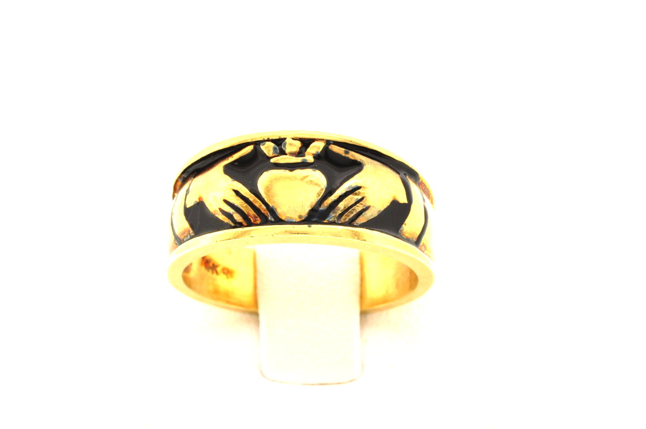 14K Yellow Gold Black Finish Claddagh Ring 12000169 | Shin Brothers* 